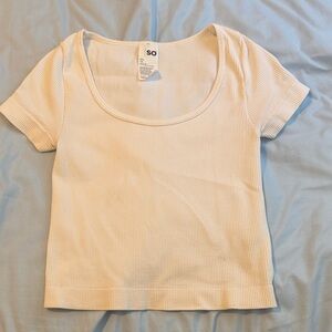 SO Cream Ribbed Scoop Neck Tee